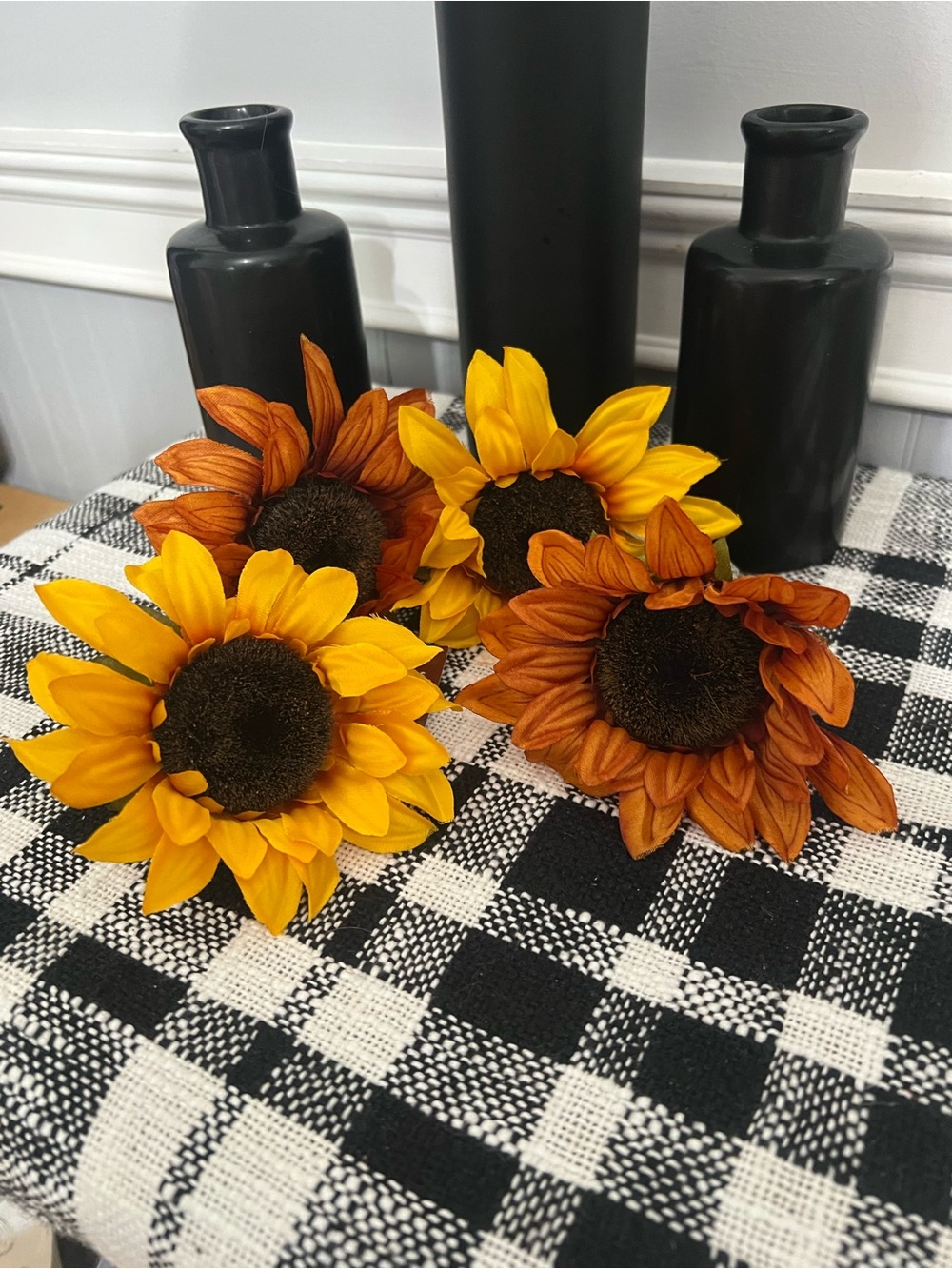 Sunflower Bundle 4 Napkin Ring Holders Yellow & Orange Faux Sunflowers NWT